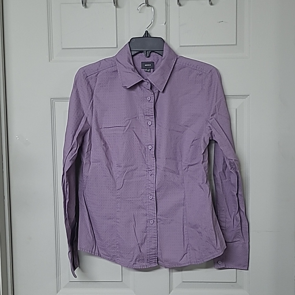 Mexx Women's Top Button Purple Down Long Sleeve 100% Cotton Size 42 Like New